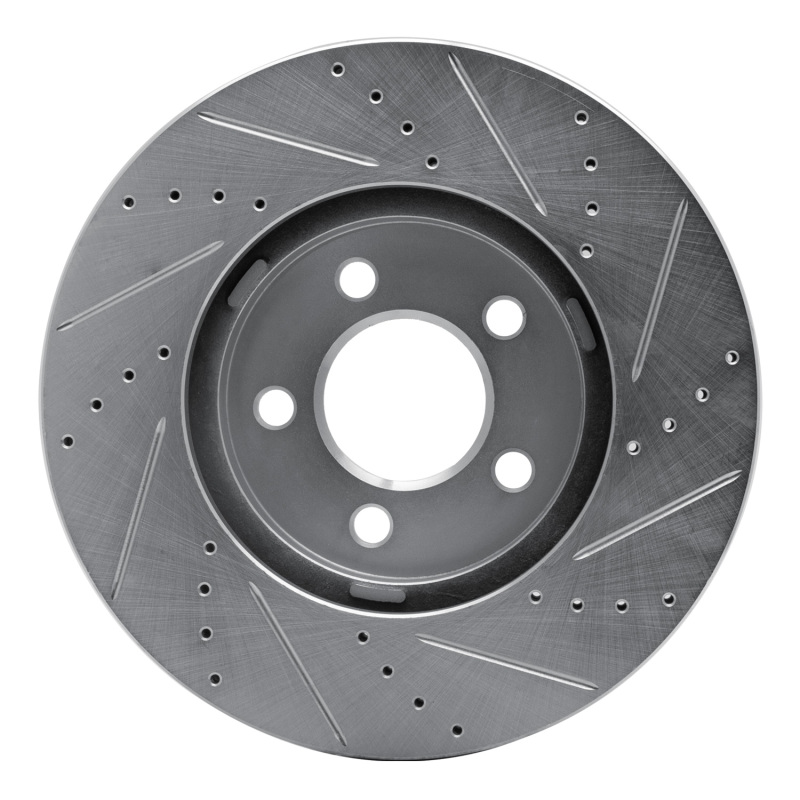 Ford Crown Victoria Brake Rotor (1) - Front Left - R1 Concepts - Drilled & Slotted - Silver - `03-`11
